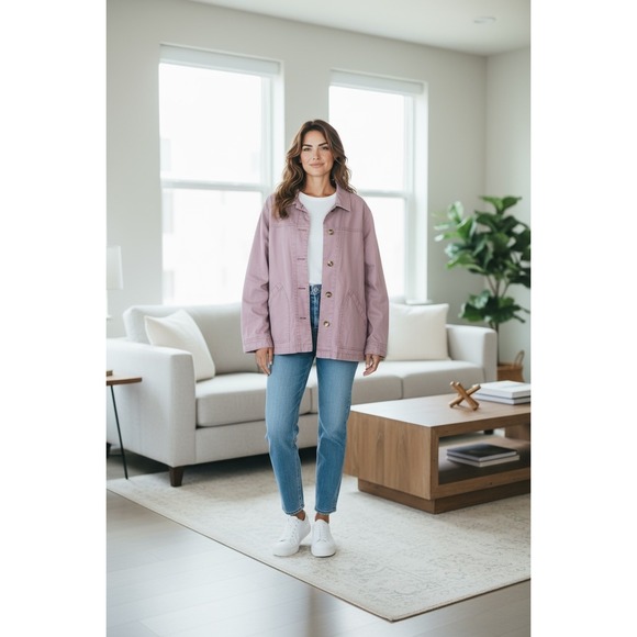 a.n.a Women's XL Mauve Pink Button Front Jacket Denim Chore Coat - Picture 1 of 6